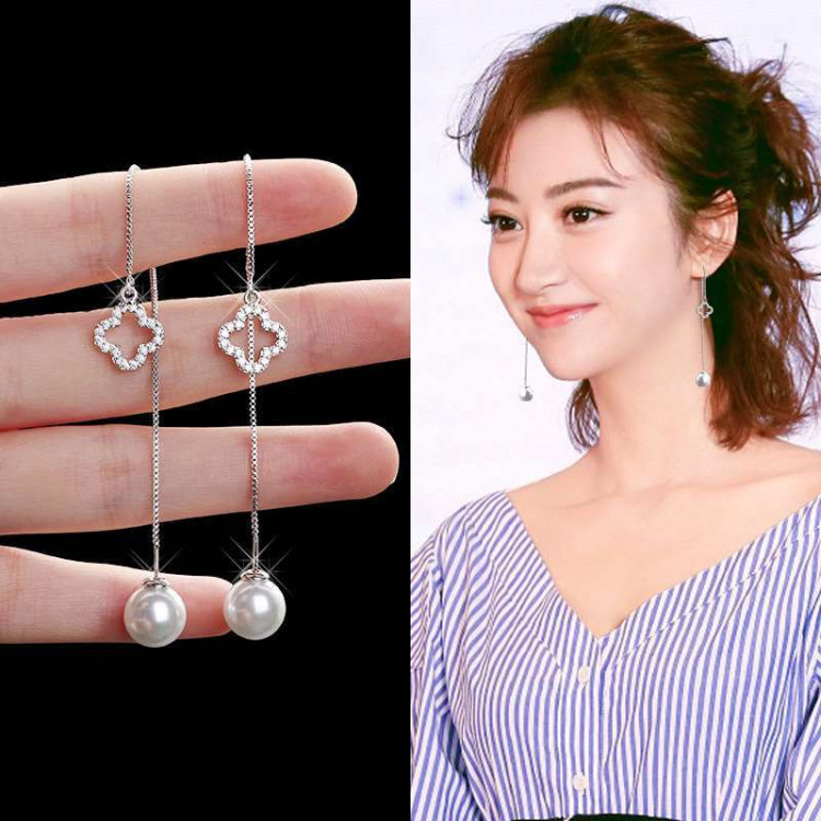 Сережки покриття срібло з кристалами і перлами №122-06