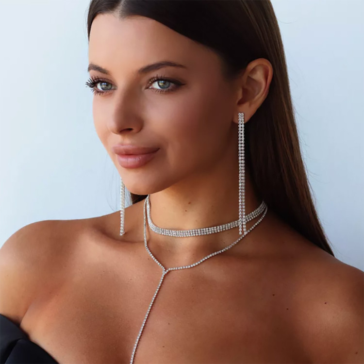 Комплект біжутерії покриття срібло з кристалами №138-17