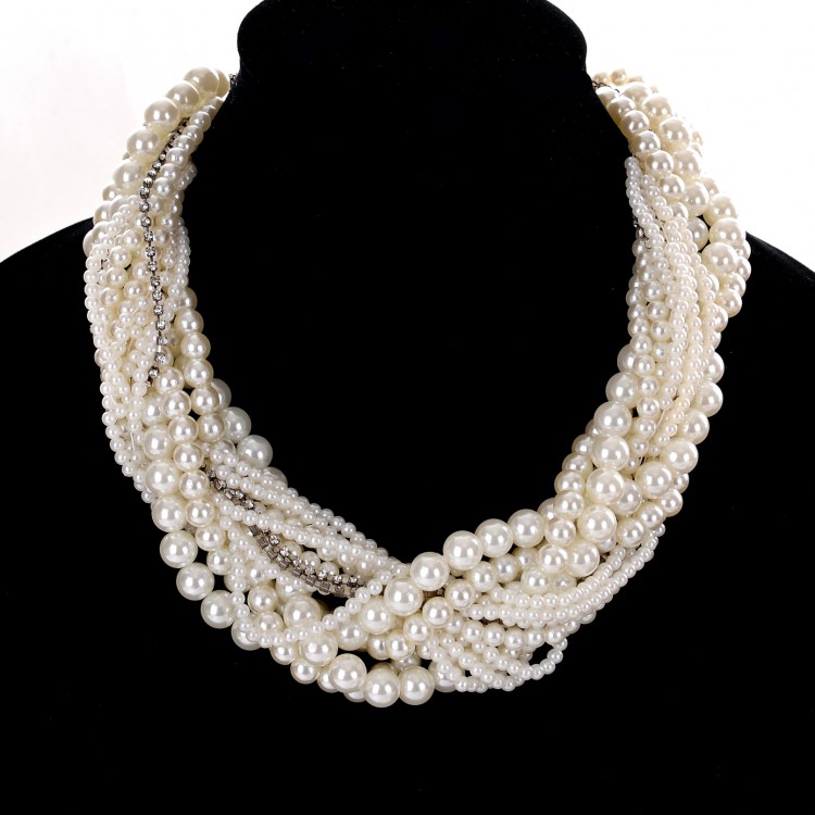 Кольє з кристалами і перлами №06064