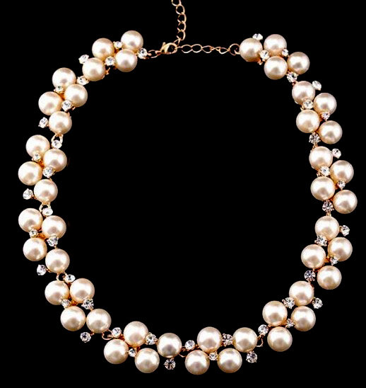 Кольє позолочене з кристалами і перлами №06015