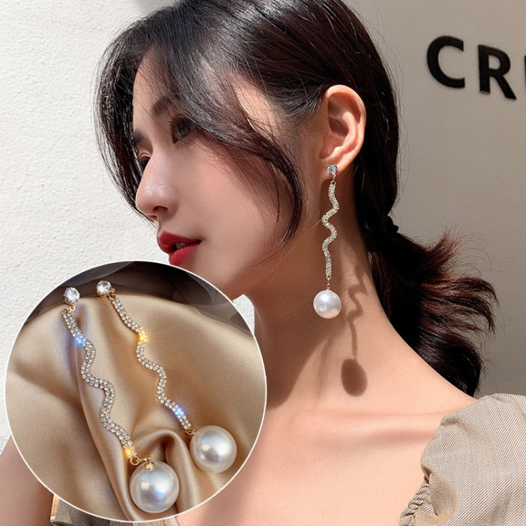 Сережки позолочені з кристалами і перлами №122-13 