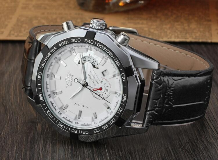 Чоловічий годинник механічний WINNER шкіряний ремінець - 