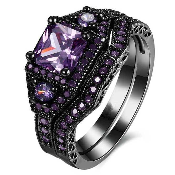 Каблучка покриття чорний титан із кристалами №46018 