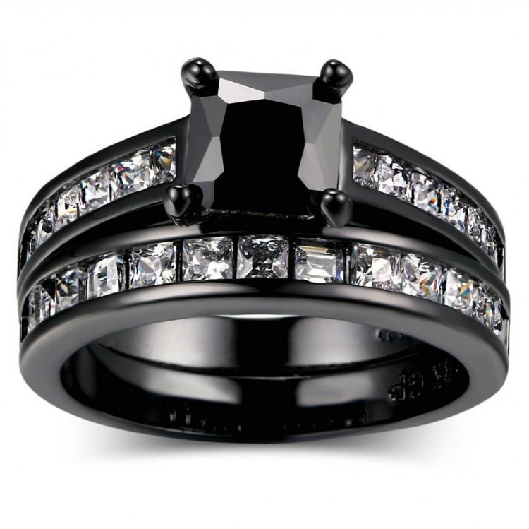 Каблучка покриття чорний титан із кристалами №46020 