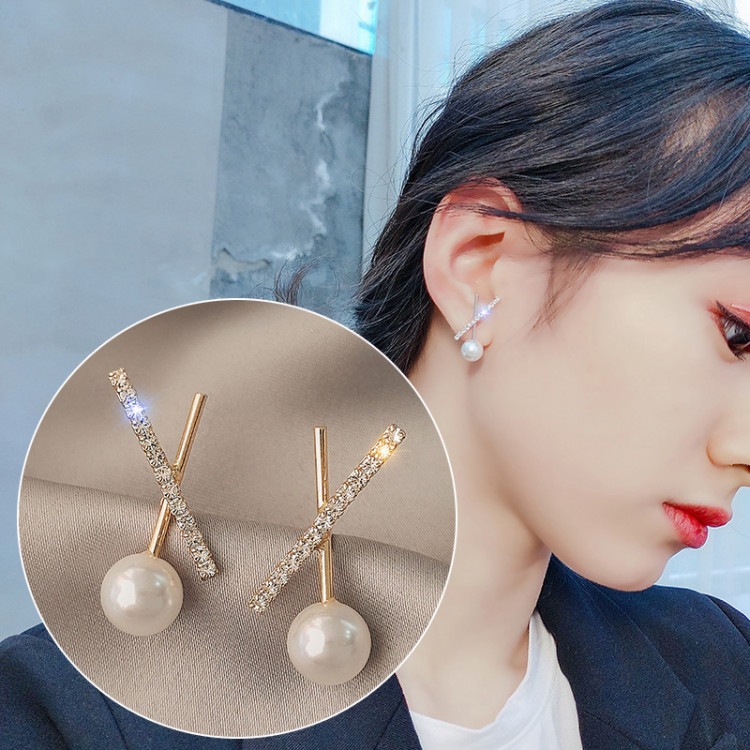 Сережки позолочені з кристалами і перлами №122-19