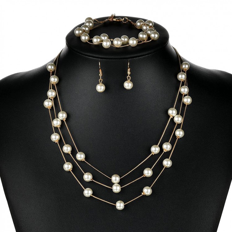 Комплект біжутерії позолочений з перлами №06073