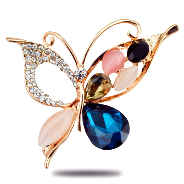 Брошка позолочена з кристалами №130-42