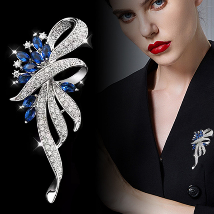 Брошка покриття срібло з кристалами №127-25 