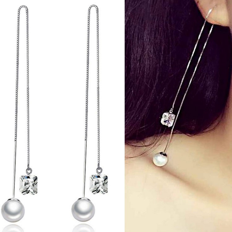 Сережки покриття срібло з кристалами і перлами №09020 