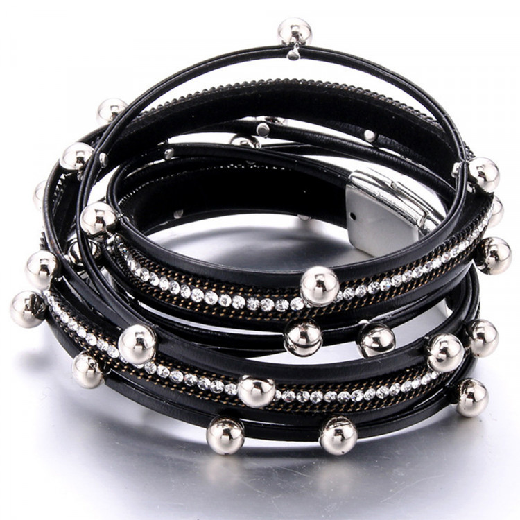 Браслет шкіряний з кристалами №9722