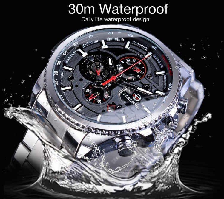 Чоловічий годинник механічний Forsining silver+black - 