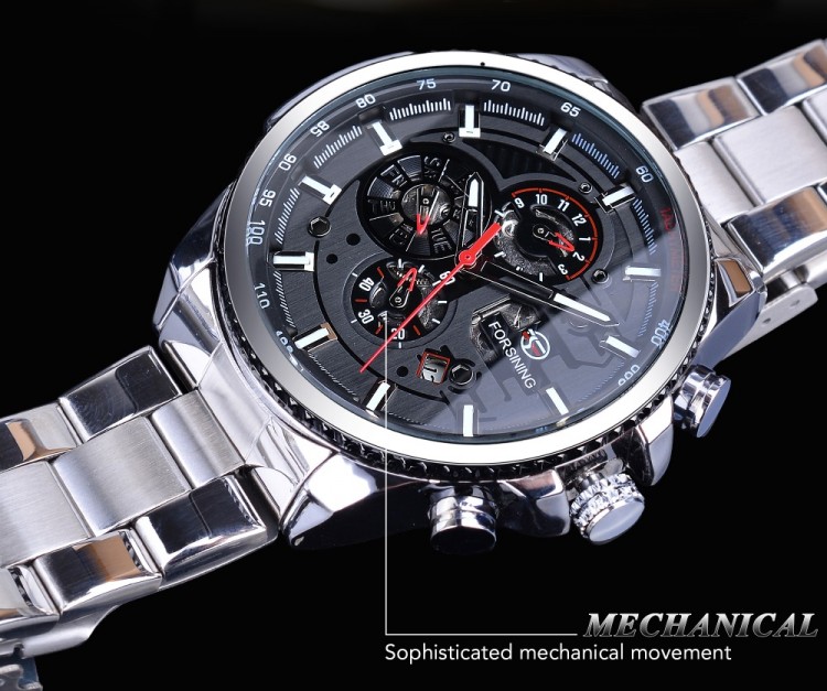 Чоловічий годинник механічний Forsining silver+black - 
