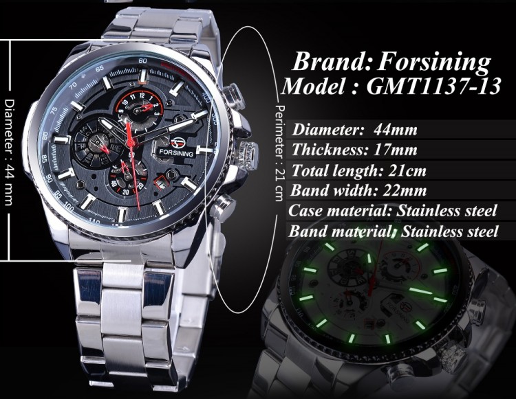 Чоловічий годинник механічний Forsining silver+black - 