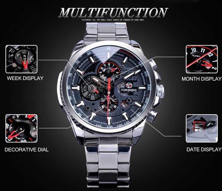 Чоловічий годинник механічний Forsining silver+black - 