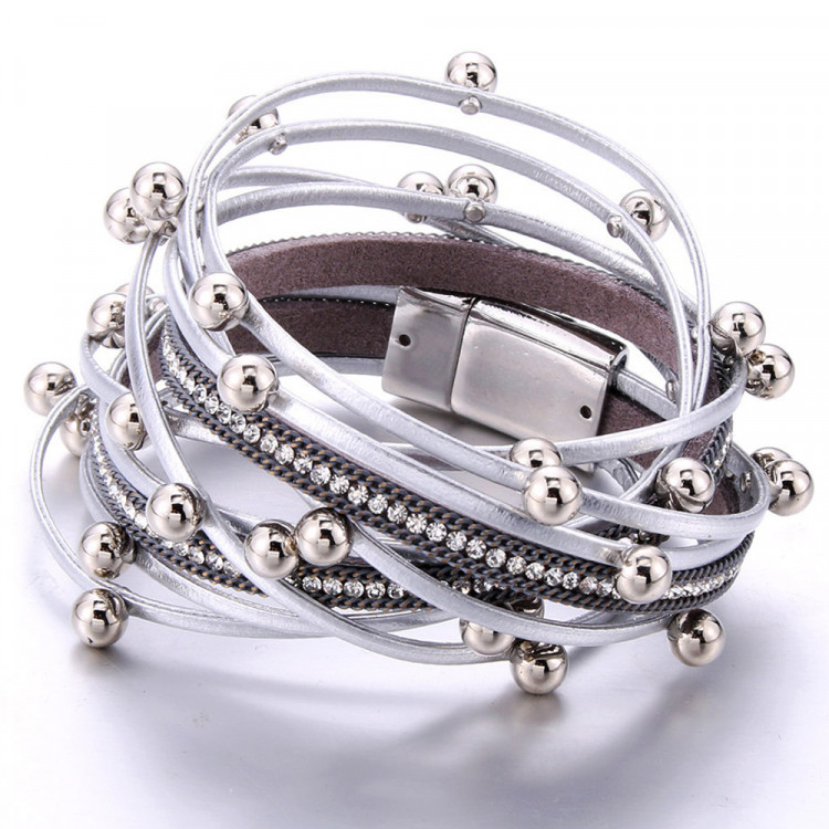 Браслет шкіряний з кристалами №9723  
