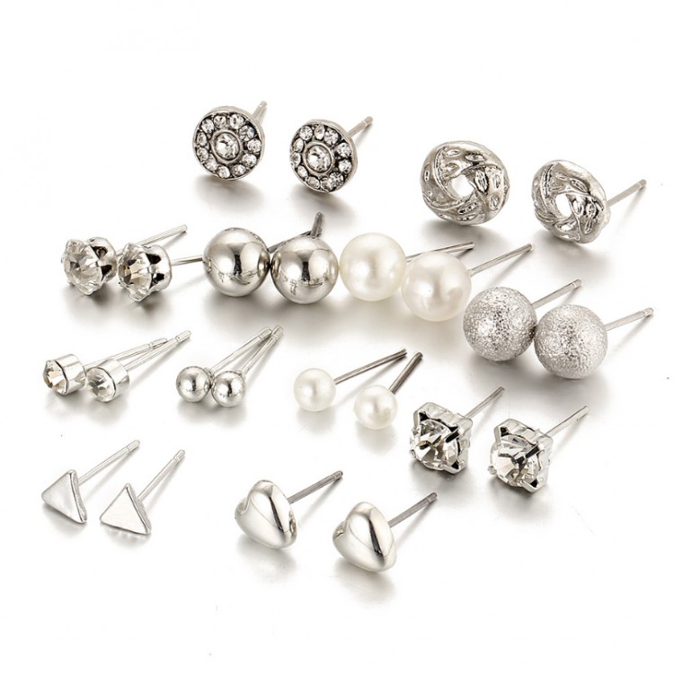 Комплект сережок покриття срібло з кристалами swarovski з перлами №08007 