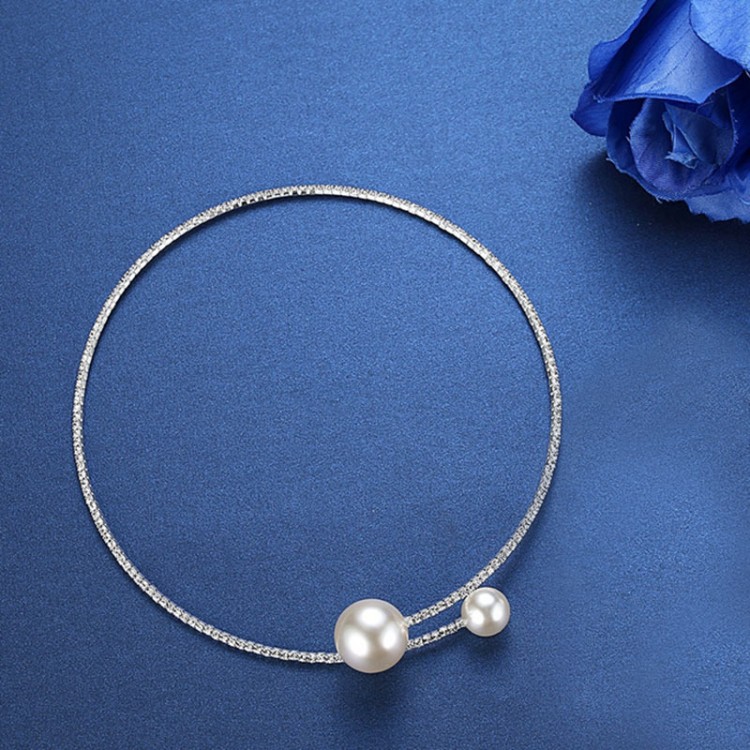 Кольє покриття срібло з кристалами і перлами №48015  - 