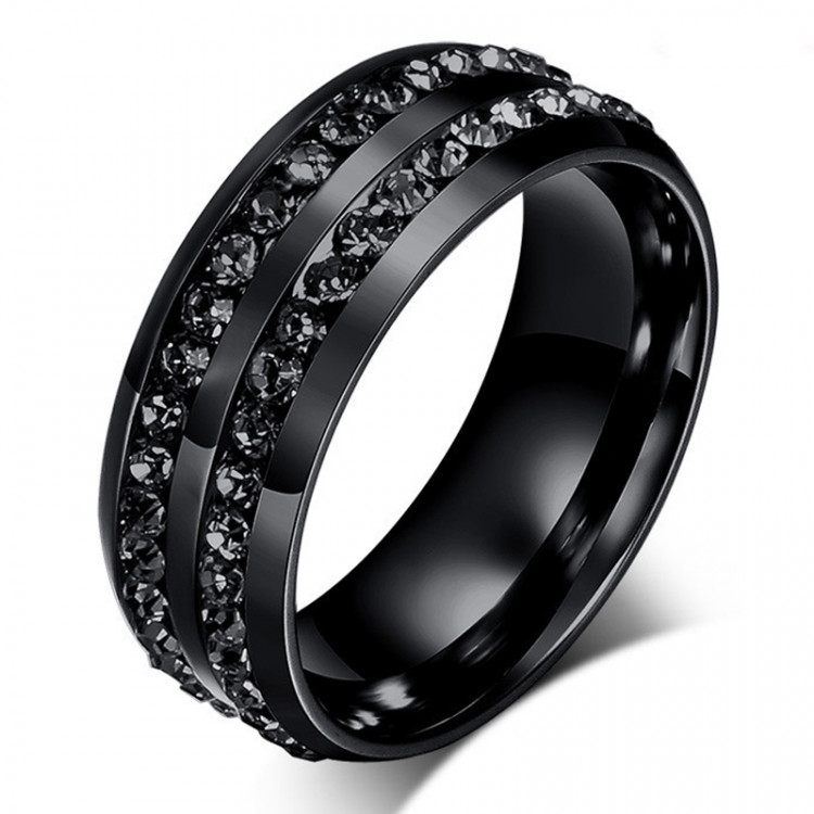 Каблучка покриття чорний титан із кристалами №46045