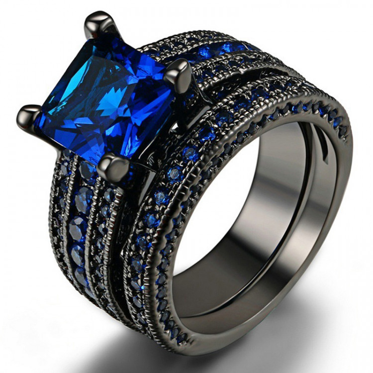 Каблучка покриття чорний титан із кристалами №46046