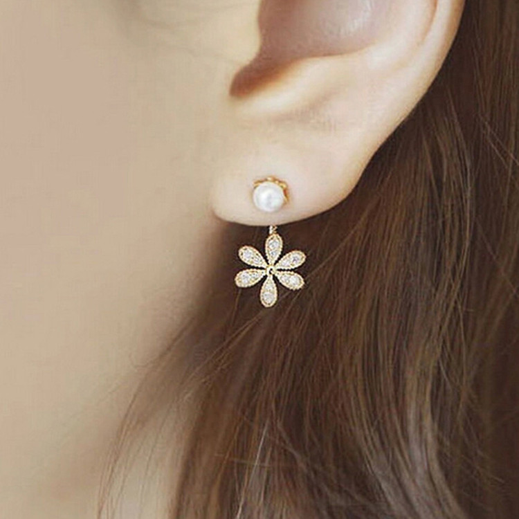 Сережки позолочені з кристалами і перлами №9109 