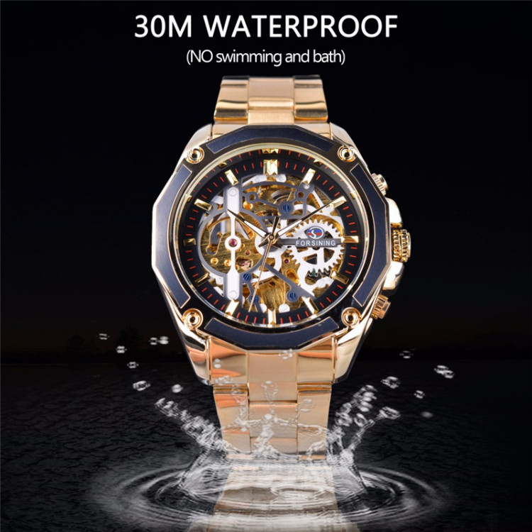 Чоловічий годинник механічний Forsining gold+black  - 