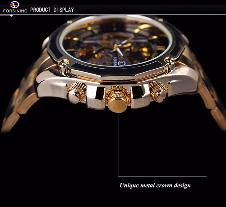 Чоловічий годинник механічний Forsining gold+black  - 