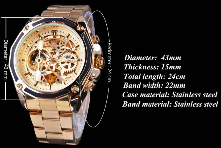 Чоловічий годинник механічний Forsining gold+black  - 