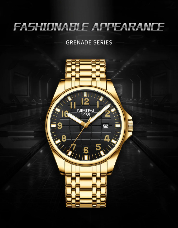 Чоловічий годинник NIBOSI gold+black - 