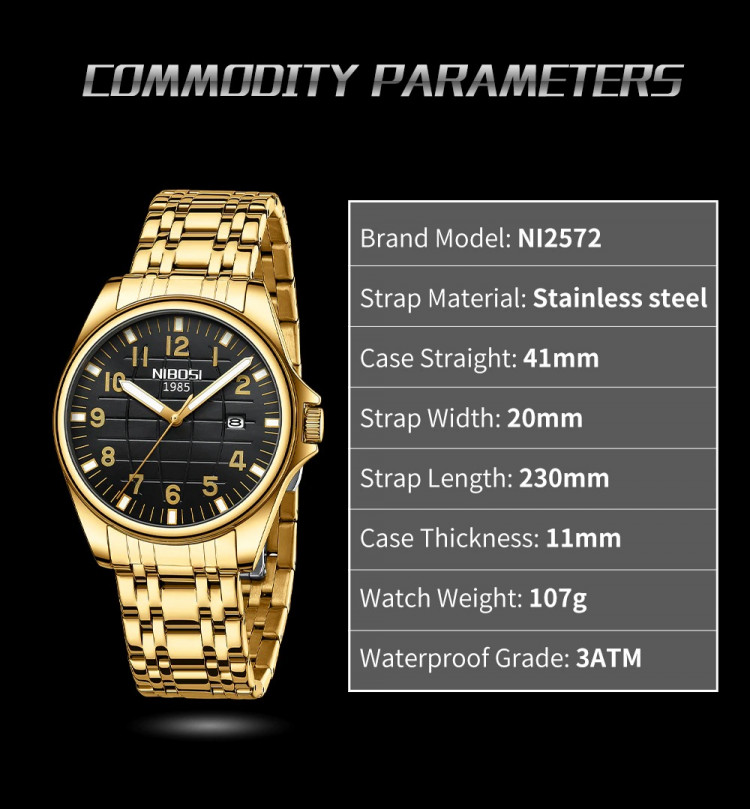 Чоловічий годинник NIBOSI gold+black - 