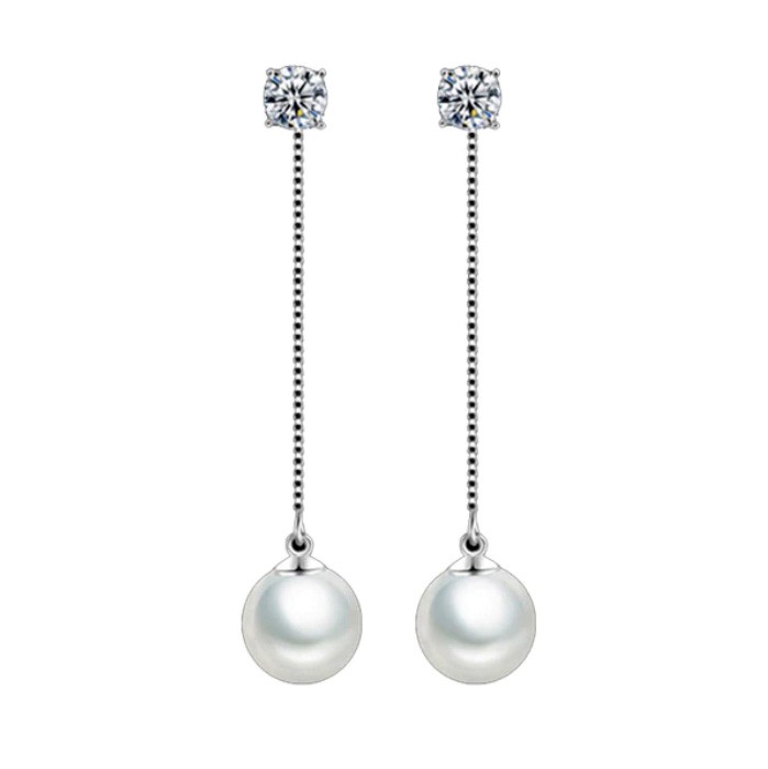 Сережки покриття срібло з кристалами і перлами №12031  - 