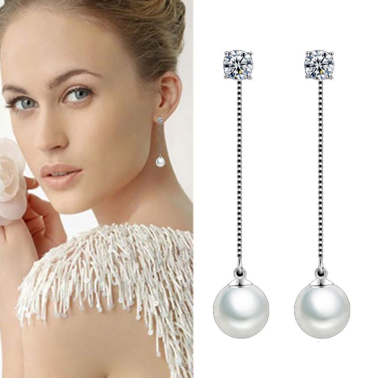 Сережки покриття срібло з кристалами і перлами №12031 