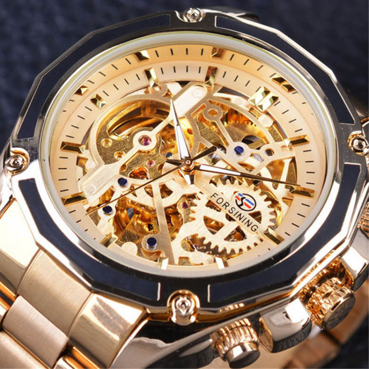 Чоловічий годинник механічний Forsining gold