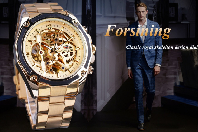 Чоловічий годинник механічний Forsining gold - 