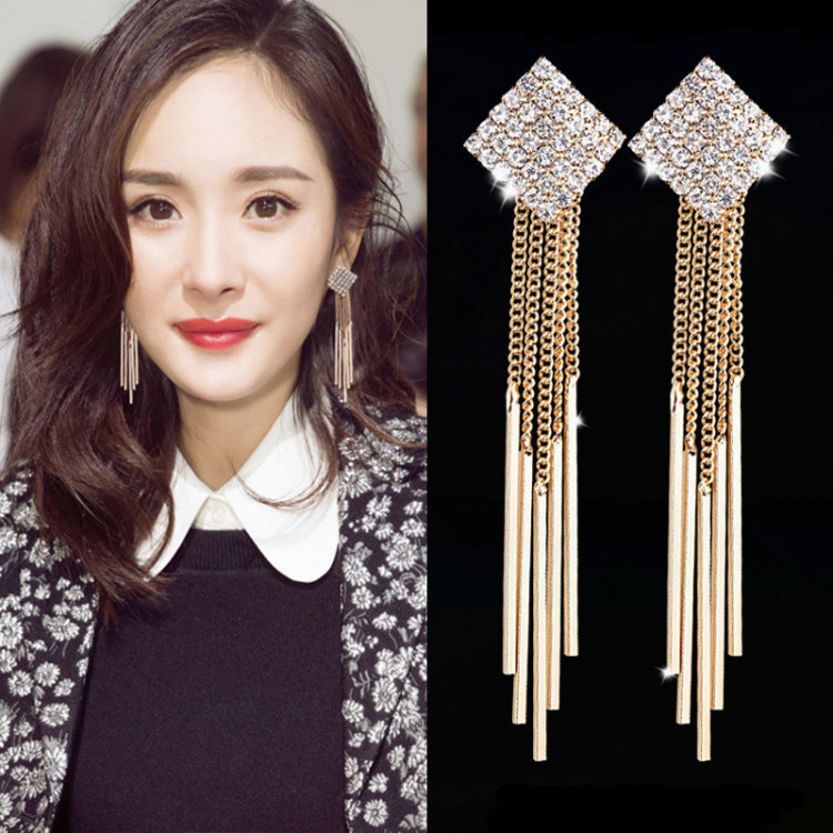 Сережки позолочені з кристалами №9219 