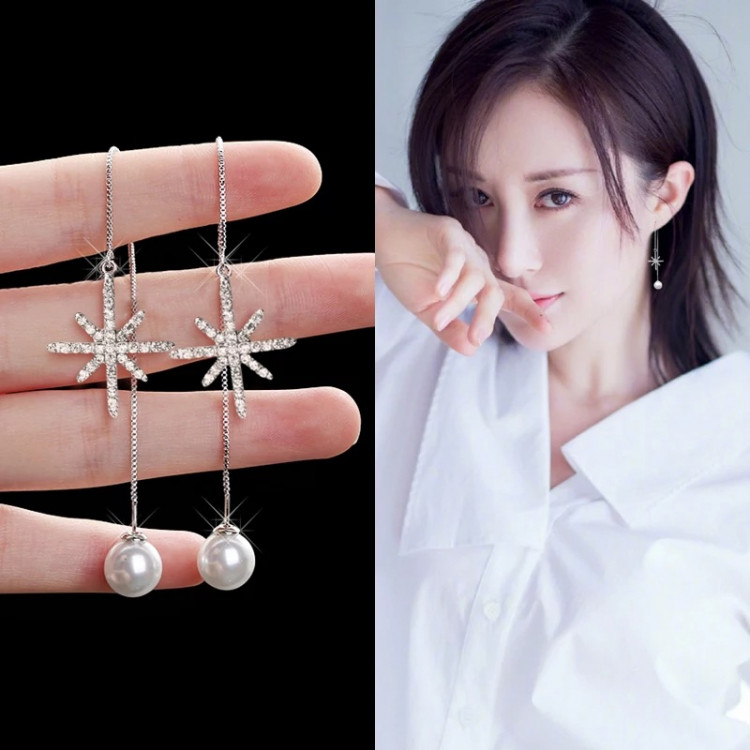 Сережки покриття срібло з кристалами і перлами №124-08 