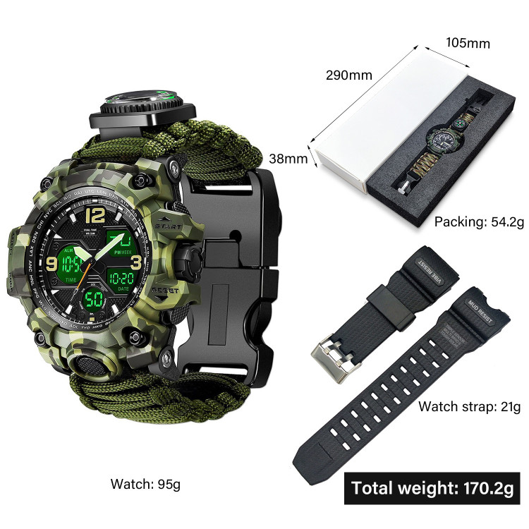 Чоловічий годинник Survival army green | 2 ремінці - 