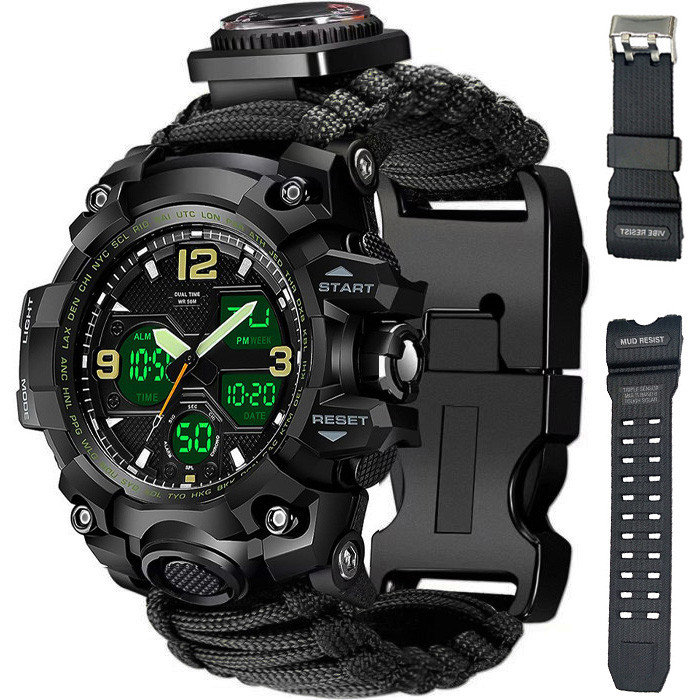 Чоловічий годинник Survival black | 2 ремінці