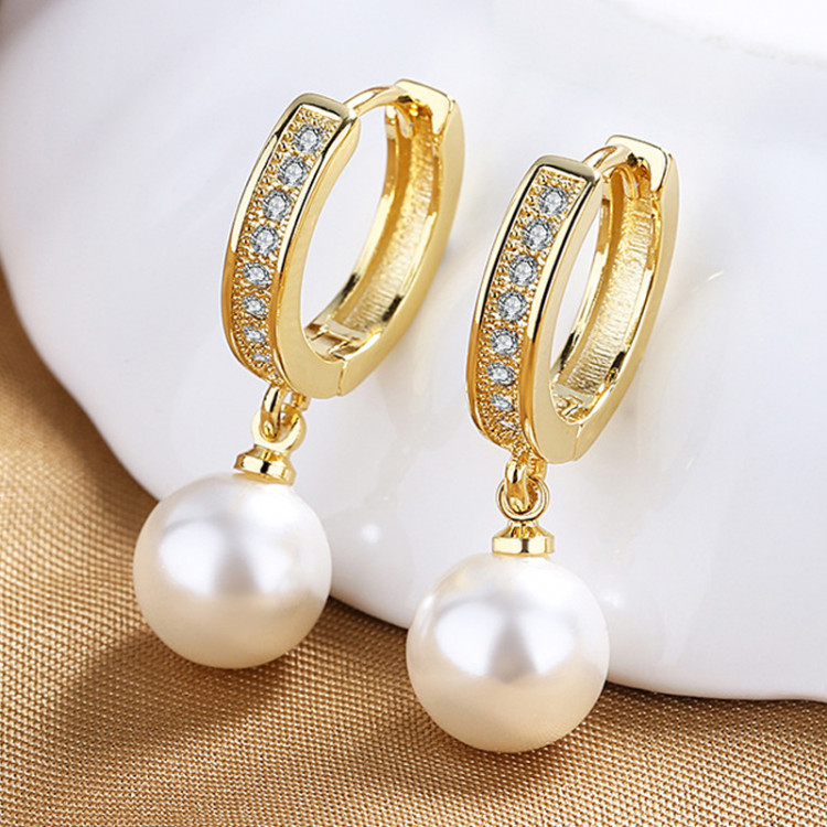 Сережки позолочені з кристалами та перлами №128-12