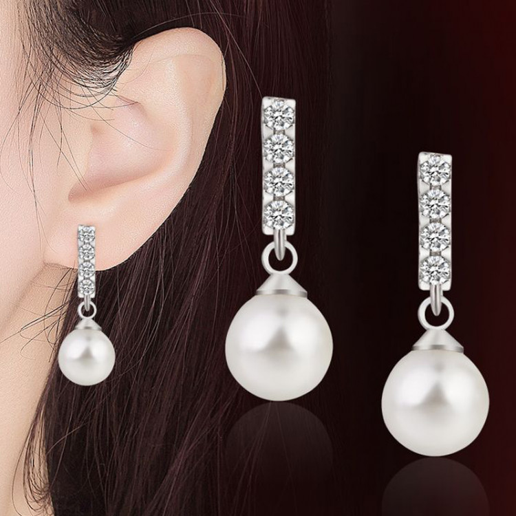 Сережки покриття срібло з кристалами і перлами №12078 