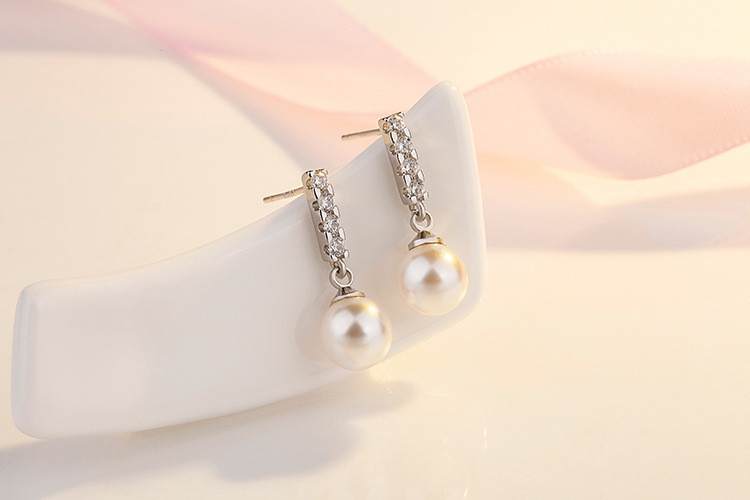 Сережки покриття срібло з кристалами і перлами №12078  - 