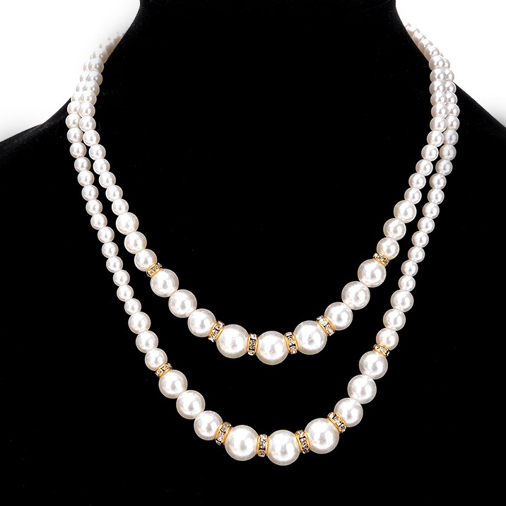 Кольє позолочене з кристалами і перлами №06013