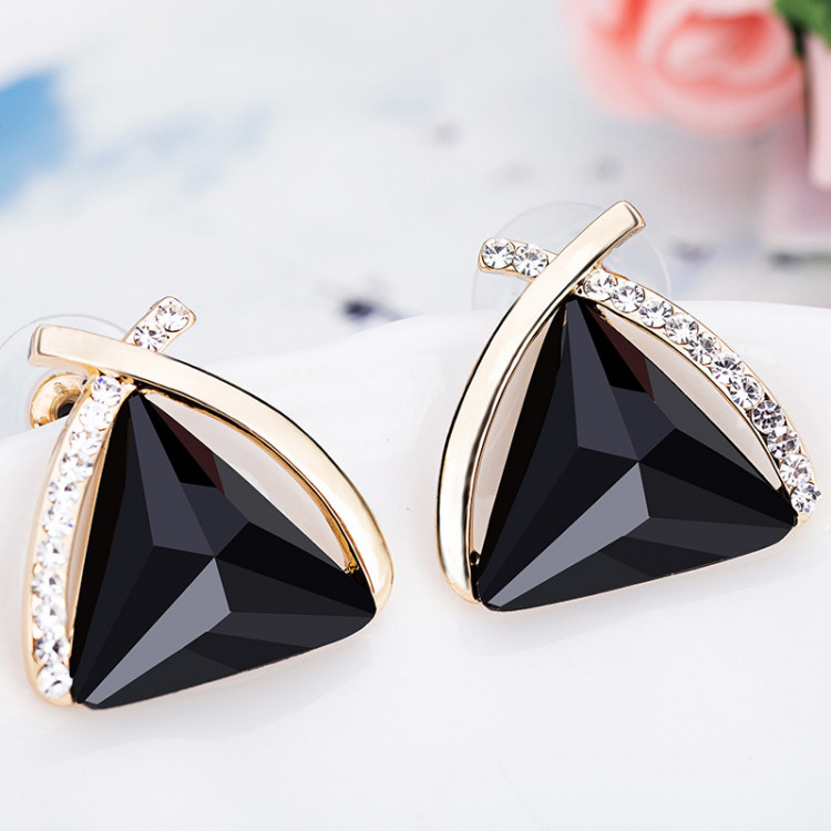 Сережки позолочені з кристалами swarovski black №130-54