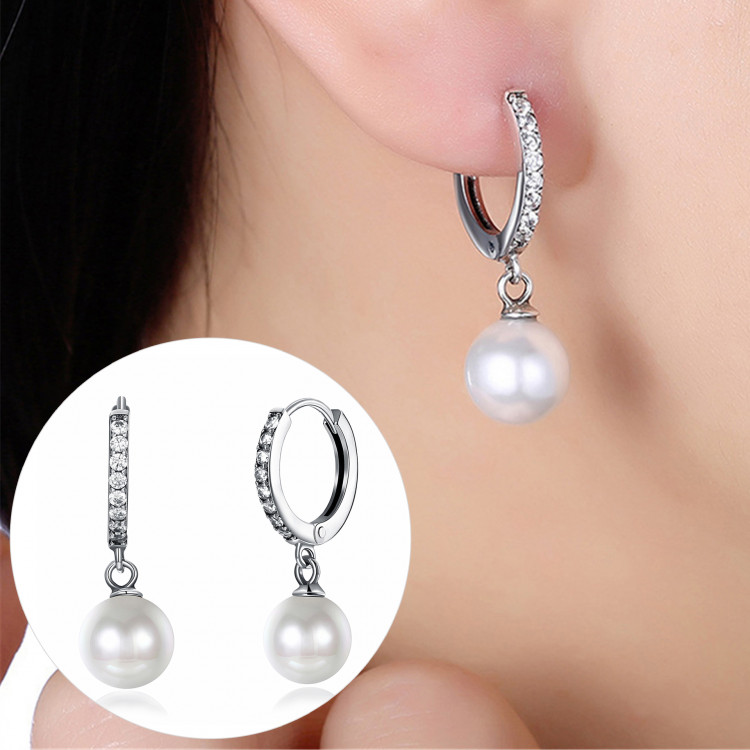 Сережки покриття срібло з кристалами і перлами №12022 