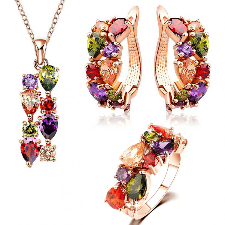 Комплект біжутерії позолочений з кристалами №10002