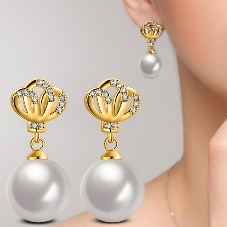 Сережки позолочені з кристалами і перлами №23071 