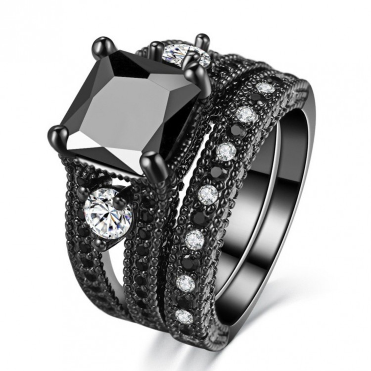 Каблучка покриття чорний титан з кристалами №46012 