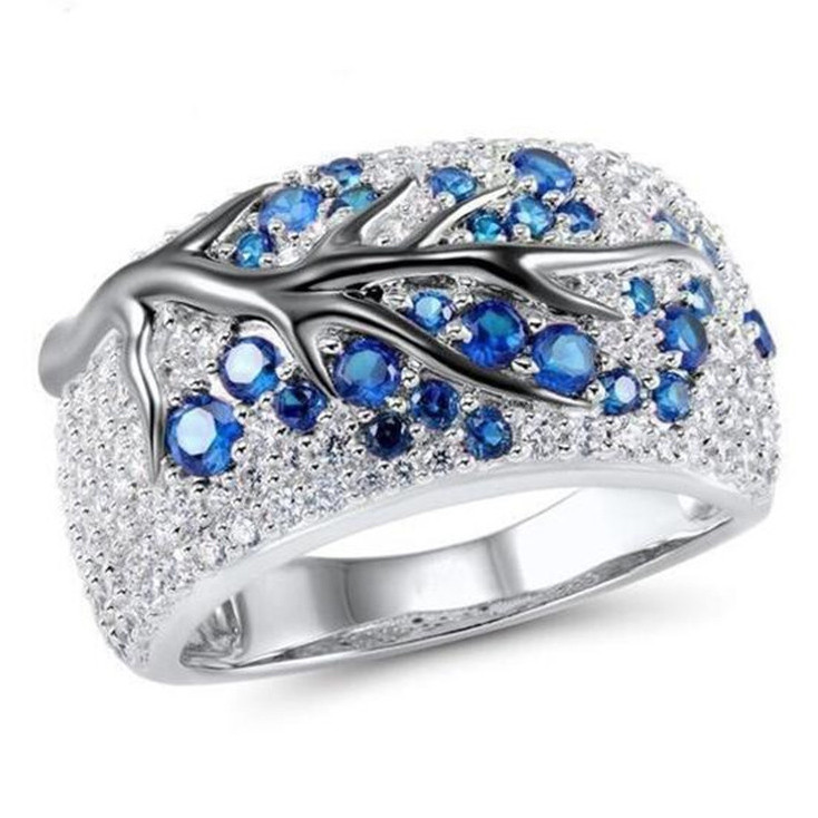 Каблучка покриття срібло з кристалами blue №9503