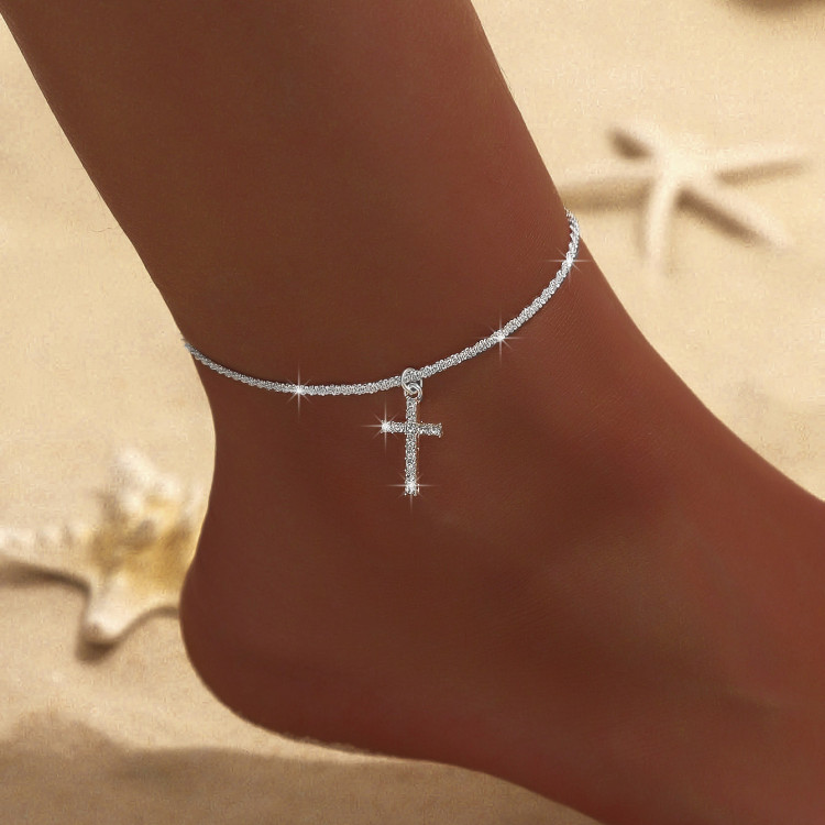 Браслет на ногу покриття срібло з криталами №132-25