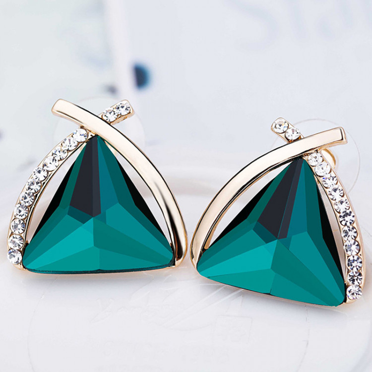 Сережки позолочені з кристалами swarovsk i green №130-58