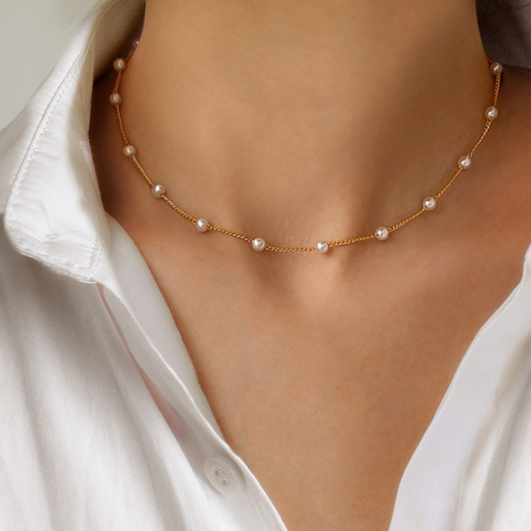 Кольє позолочене з перлами №9688 